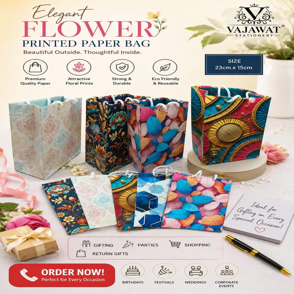 Flower printed paper bag