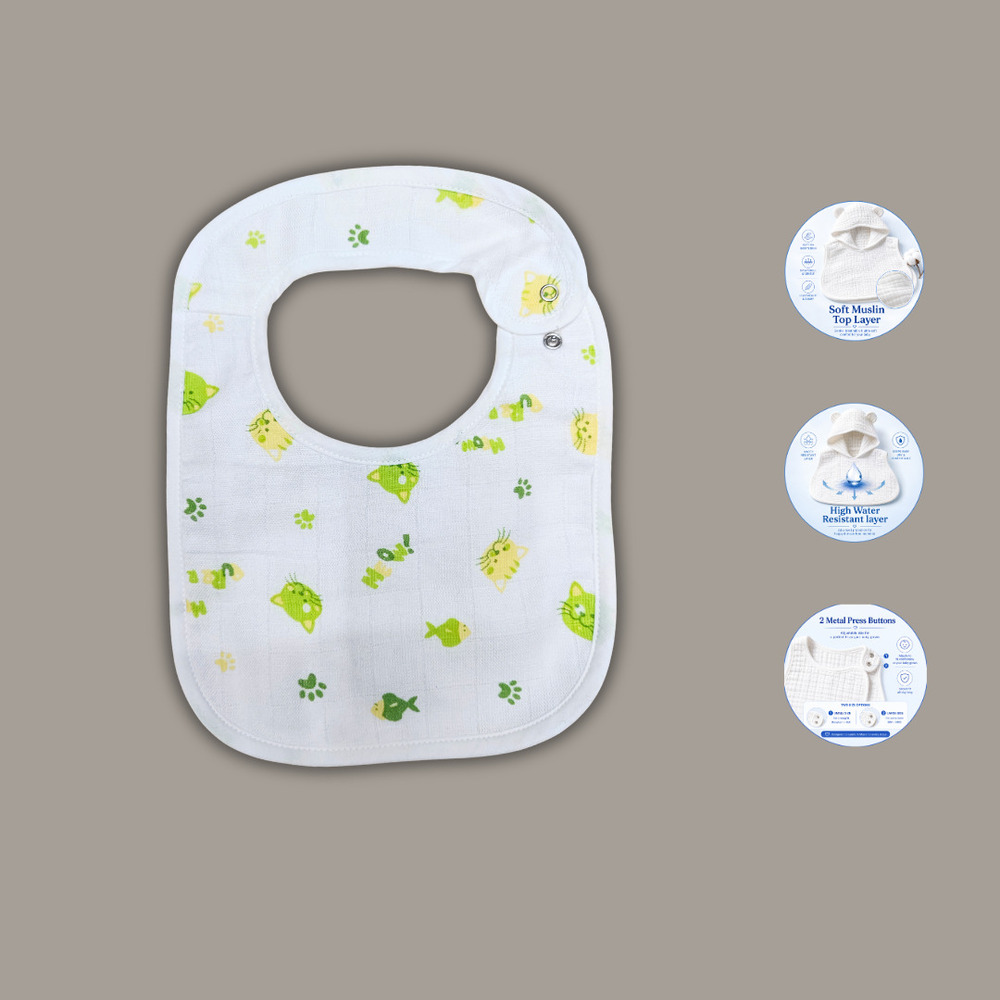 Green Cat Muslin Baby Bib