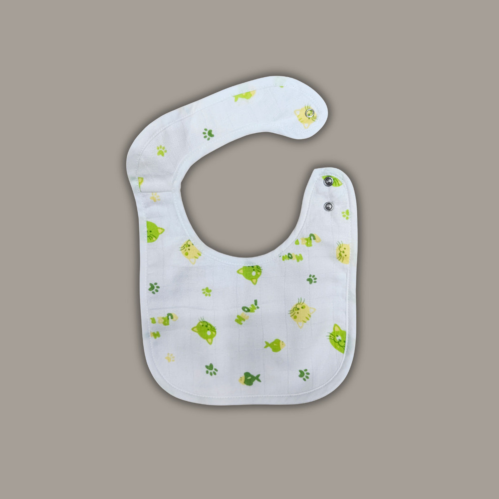 Green Cat Muslin Baby Bib