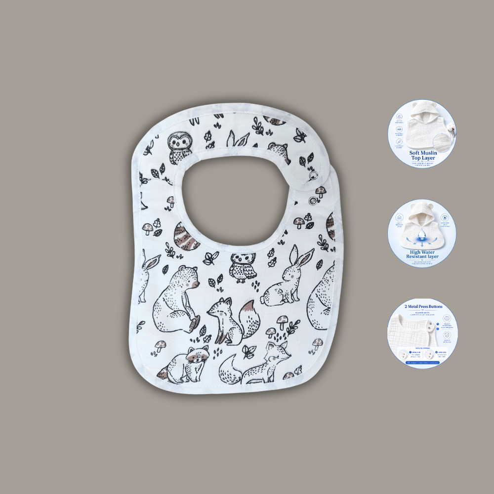 Forest Animals Muslin Baby Bib
