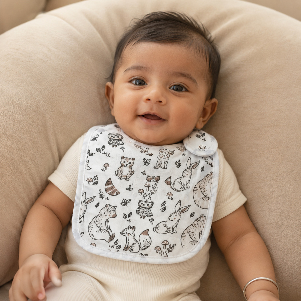 Forest Animals Muslin Baby Bib