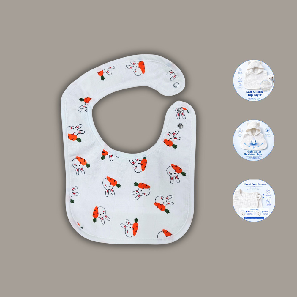 Carrot Bunny Muslin Baby Bib