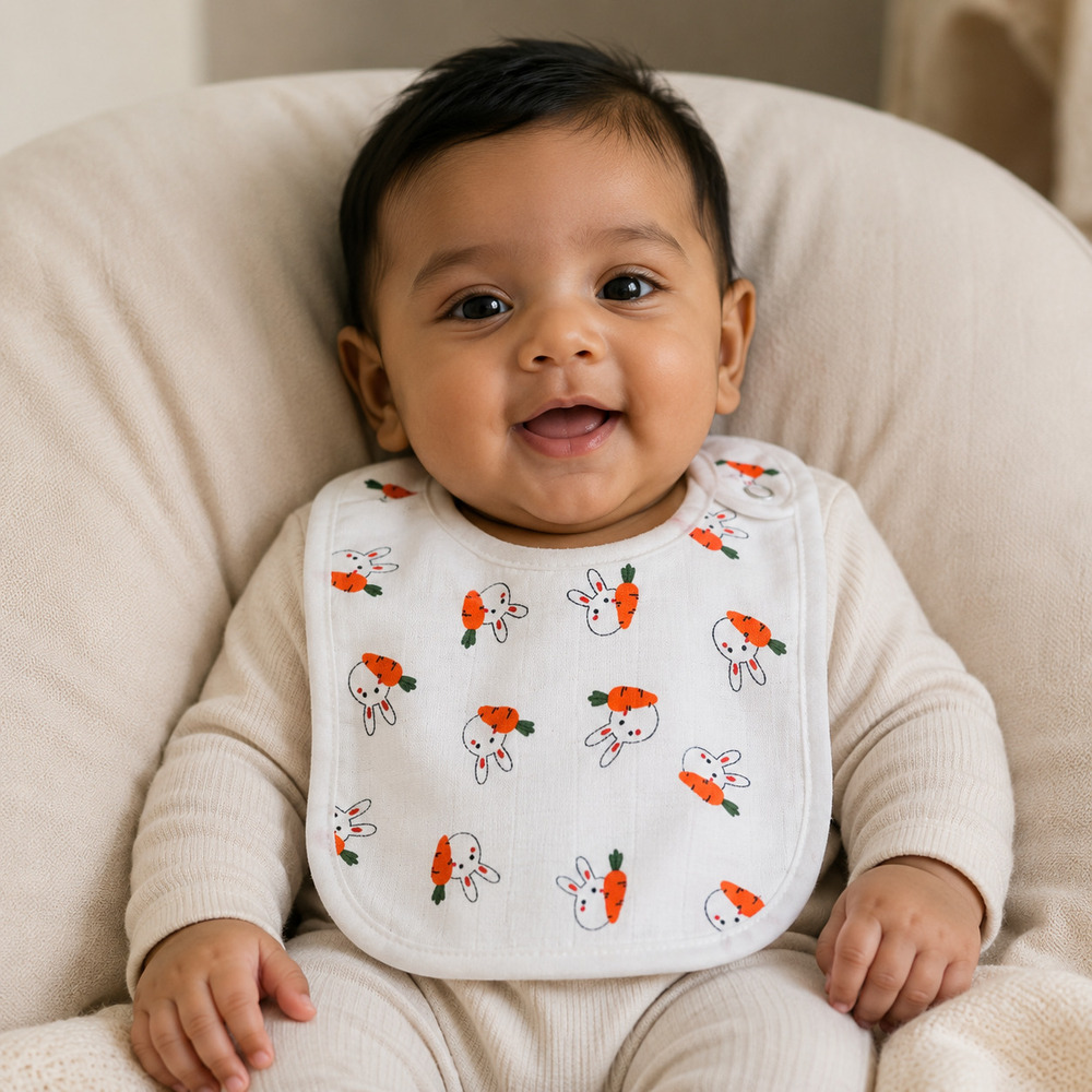 Carrot Bunny Muslin Baby Bib