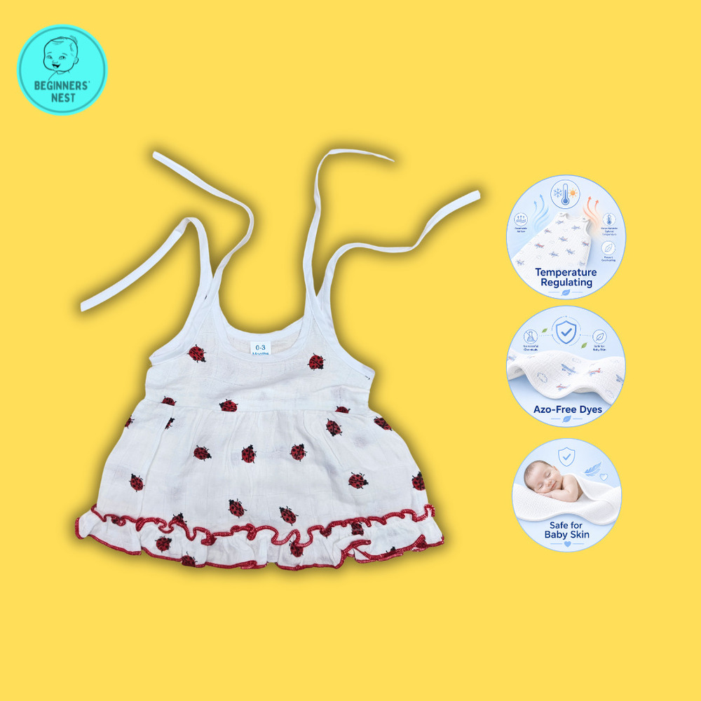 Red LadyBug Muslin Frock