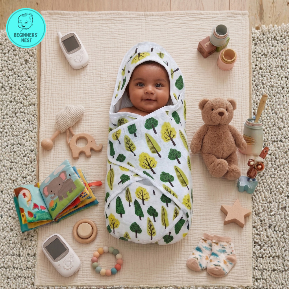 Green Trees Muslin Hooded Towel
