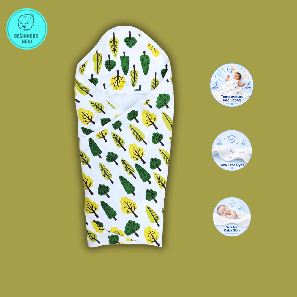 Green Trees Muslin Hooded Towel