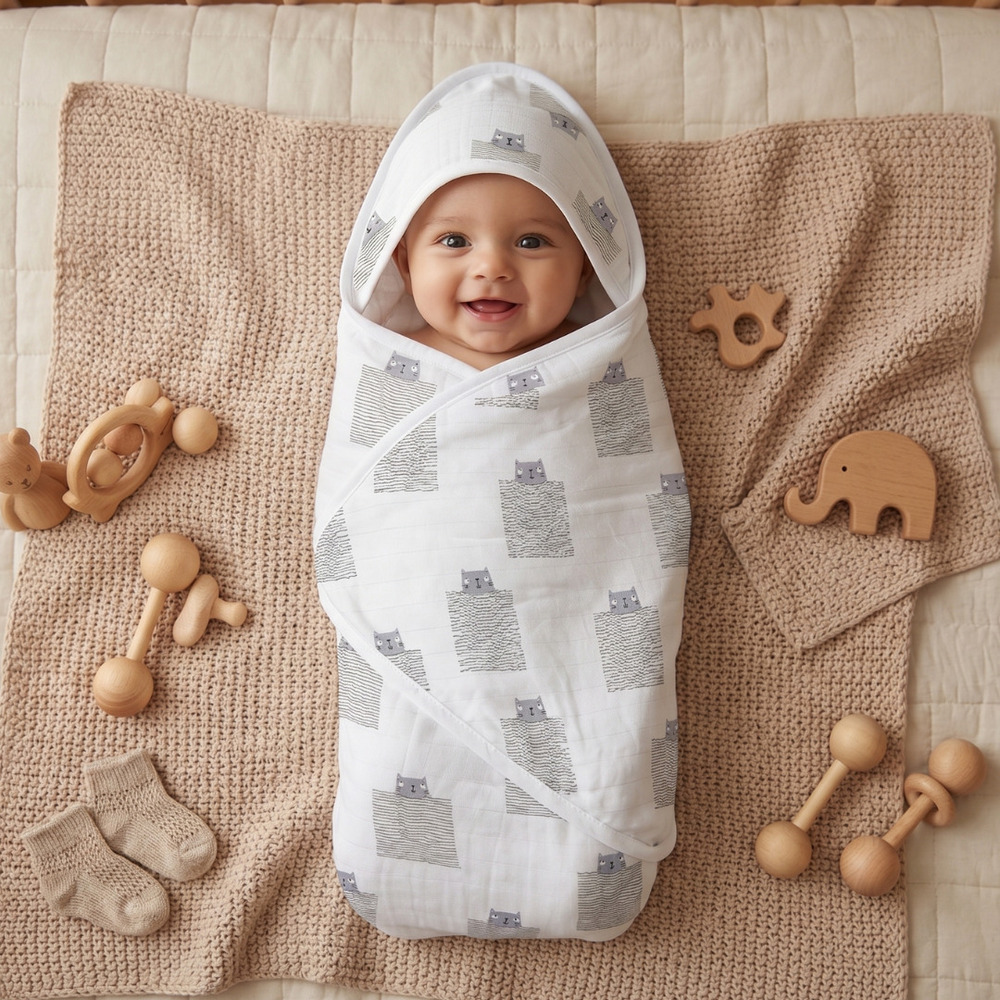 Awesome Owl Muslin Hooded Towel