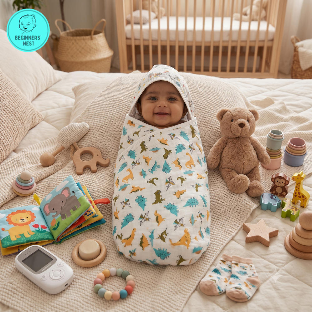 Dino Muslin Hooded Towel