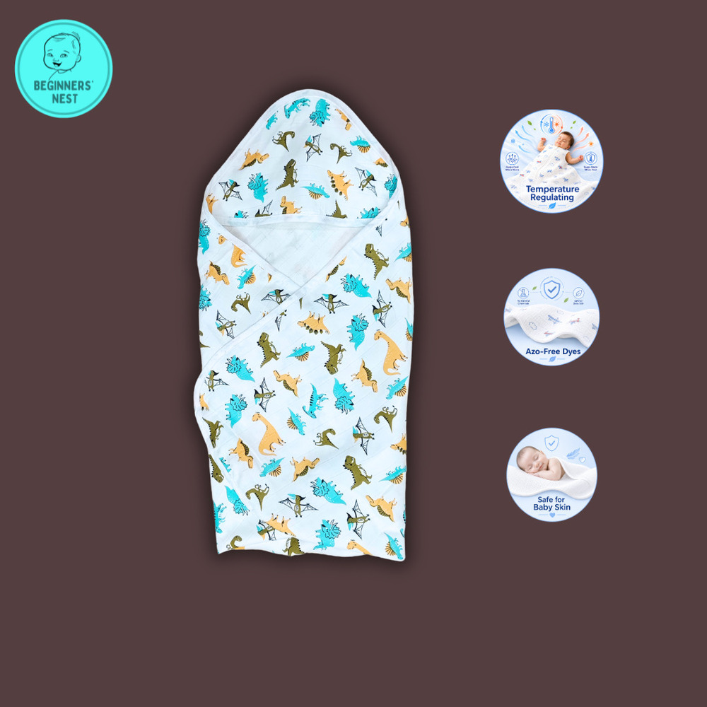 Dino Muslin Hooded Towel