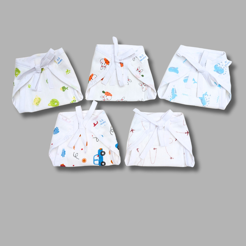 Carrot Bunny And Blue Whale Muslin Babywear Nappy Combo Set Of 5