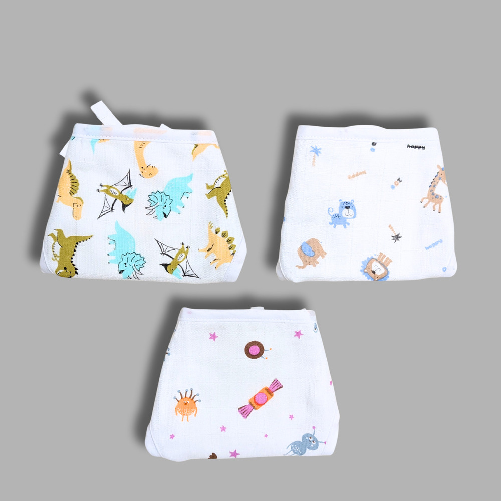 Dino And Alien Buddies Muslin Babywear Nappy Combo Set Of 3