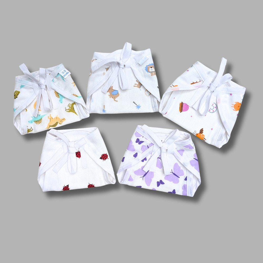 Dino And Alien Buddies Muslin Babywear Nappy Combo Set Of 5