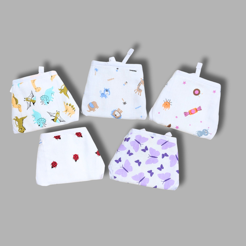 Dino And Alien Buddies Muslin Babywear Nappy Combo Set Of 5
