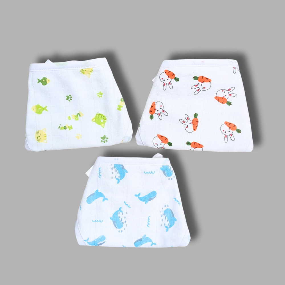 Carrot Bunny And Blue Whale Muslin Babywear Nappy Combo Set Of 3