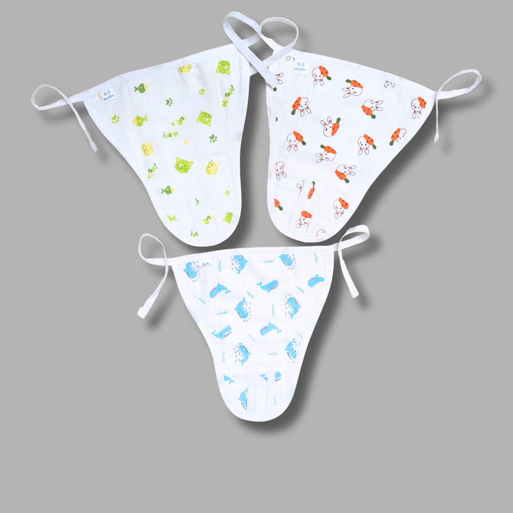 Carrot Bunny And Blue Whale Muslin Babywear Nappy Combo Set Of 3