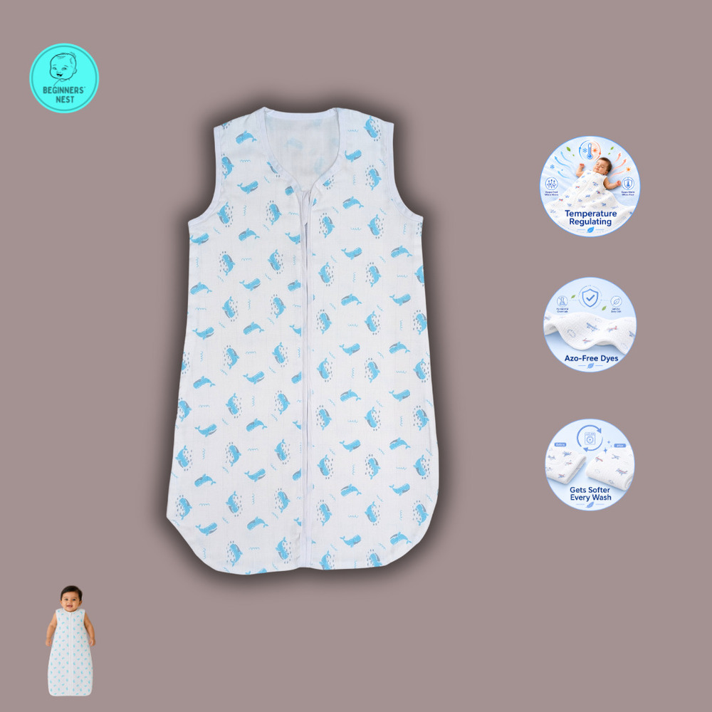 Blue Whale Muslin Sleeping Bag