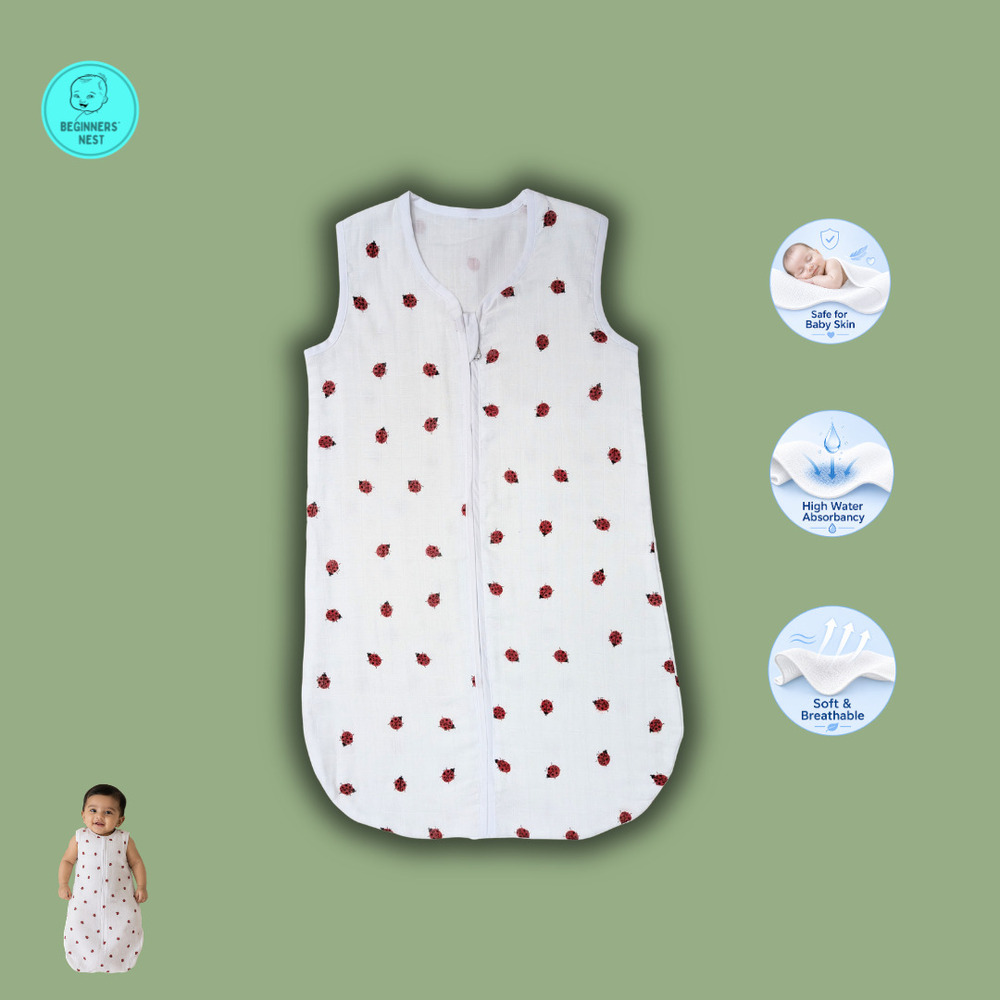 Red Lady Bug Muslin Sleeping Bag