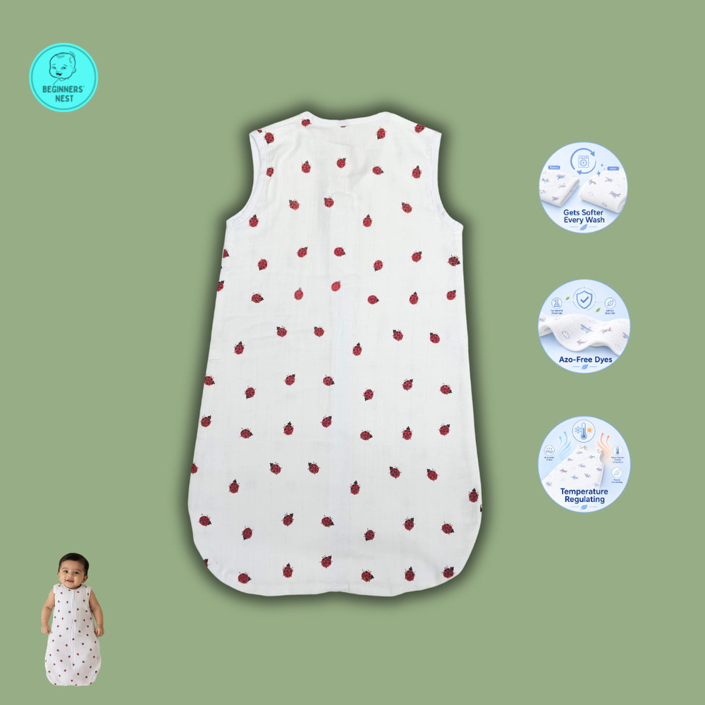 Red Lady Bug Muslin Sleeping Bag
