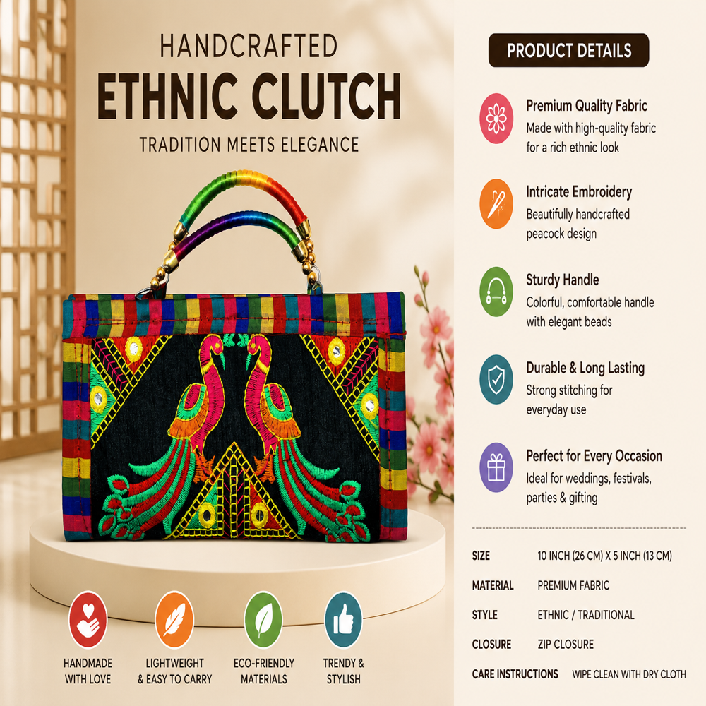 Designer Multicolor Festival Wallet Clutch 155 - Color: Black