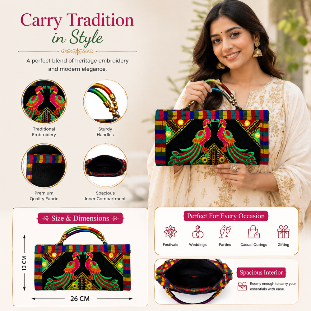 Handmade Gujarati Embroidery Party Purse  156