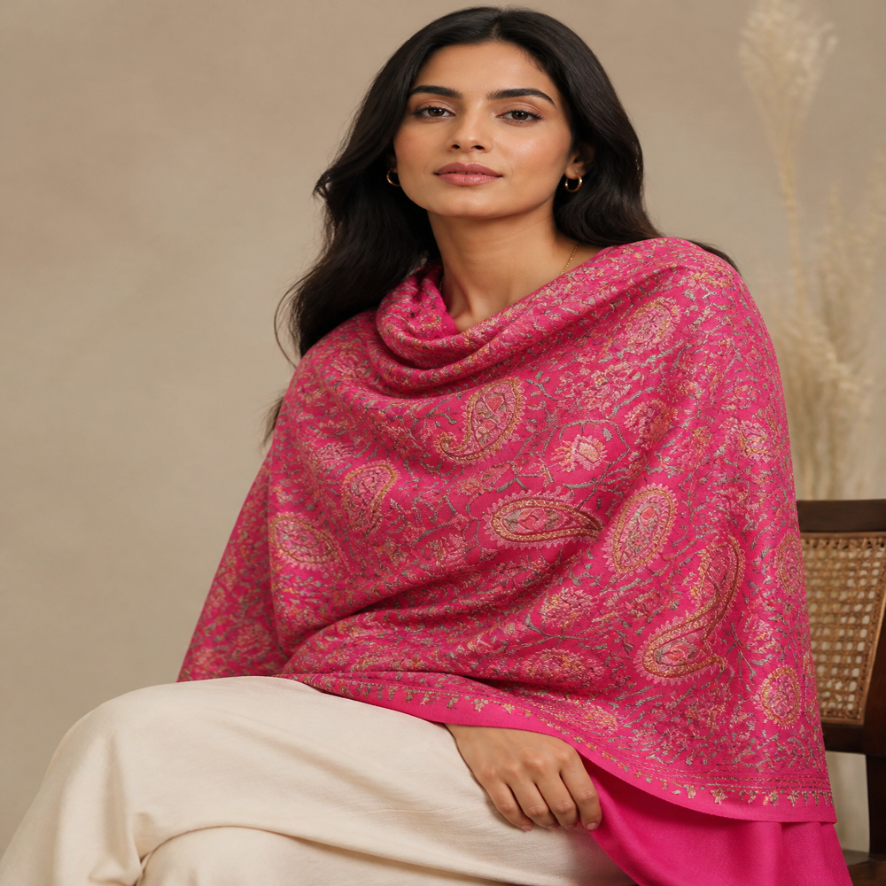 Pure wool Fine embroidery paisley all over Jaal stoles
