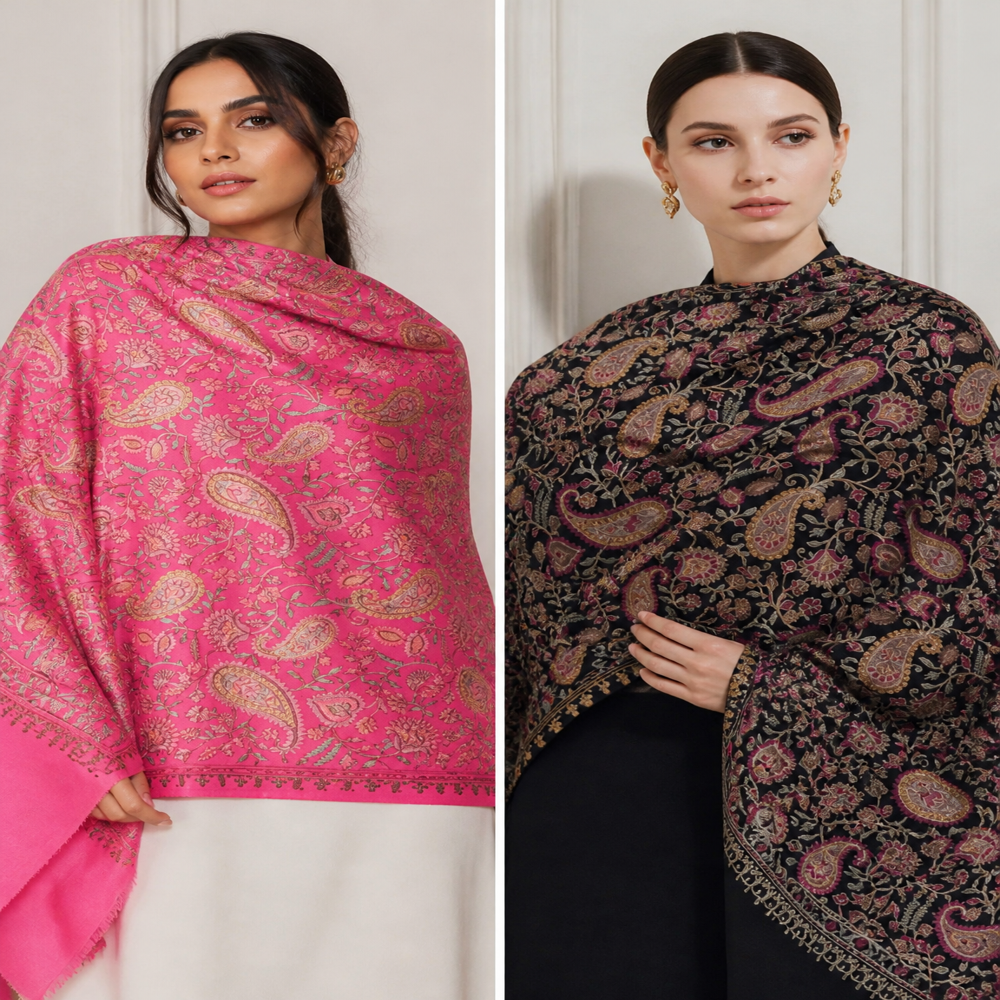 Pure wool Fine embroidery paisley all over Jaal stoles