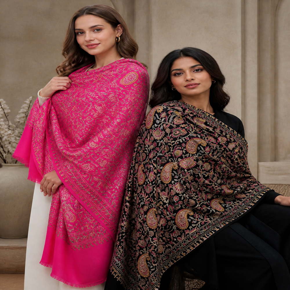 Pure wool Fine embroidery paisley all over Jaal stoles