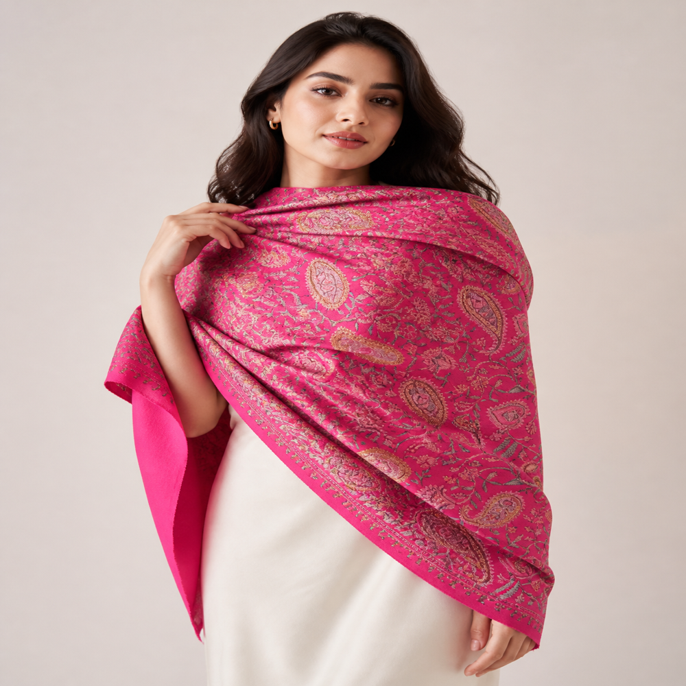 Pure wool Fine embroidery paisley all over Jaal stoles
