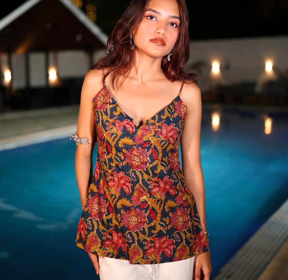 Midnight Bloom Cami Kurti