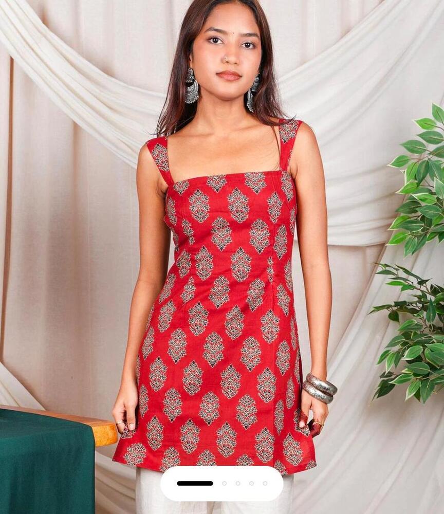 Ruby Block Print Strap Kurti