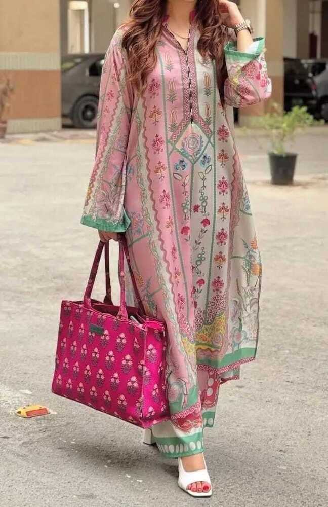Pastel Pink Printed Kurti Palazzo Set