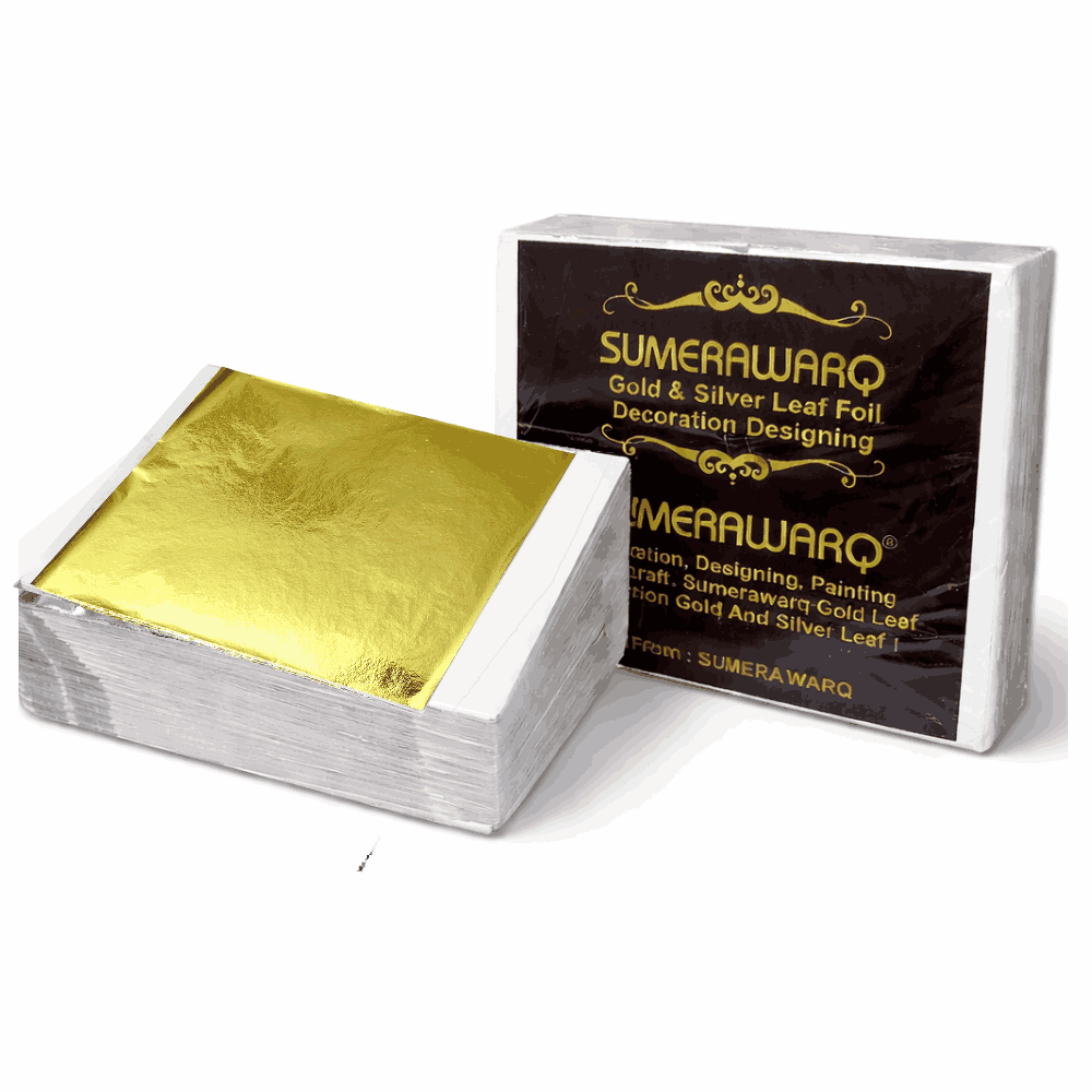 Sumera Warq Imitation Gold Leaf Sheets (lemon Gold) 14x14 Cm - Pack Of 100 - Height: 0.1  Centimeter (cm)