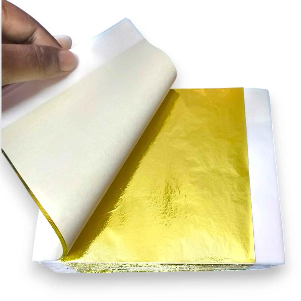 Sumera Warq Imitation Gold Leaf Sheets (Lemon Gold) 14x14 cm - Pack of 100