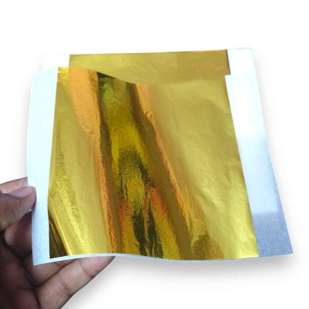 Sumera Warq Imitation Gold Leaf Sheets (Lemon Gold) 14x14 cm - Pack of 100