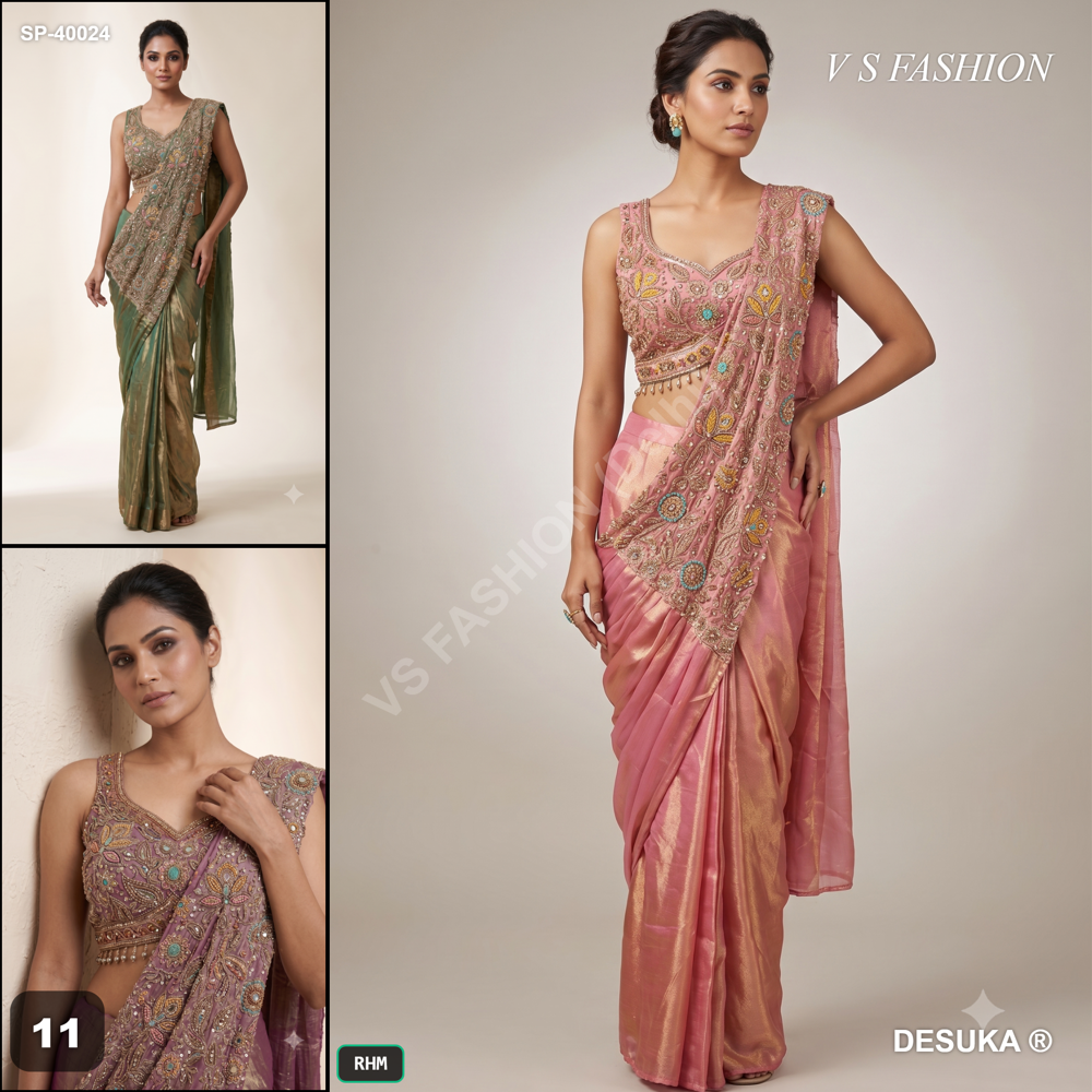 Party Wear Designer Cowl Saree - Color: Multi Color