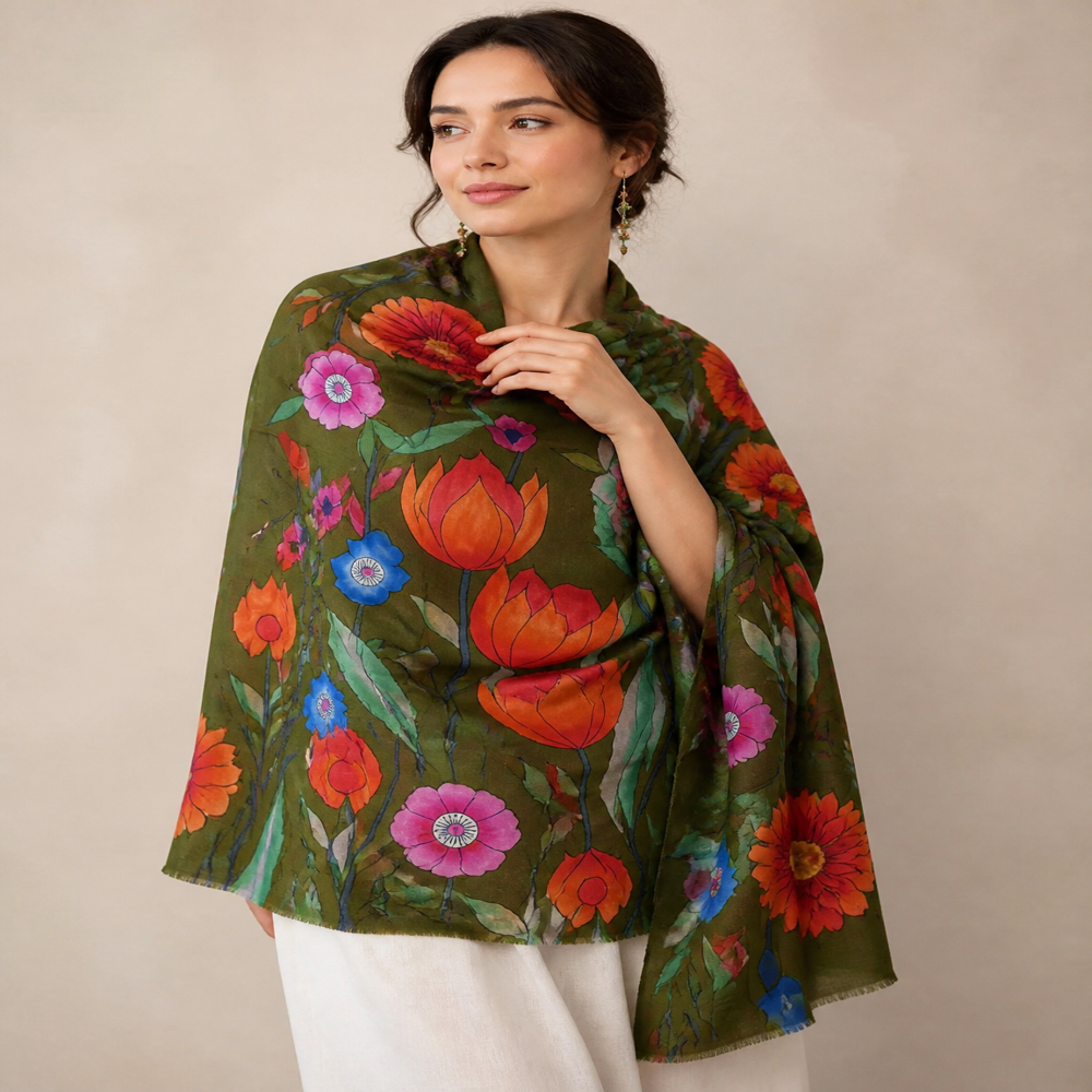 Merino wool Hand brush painted stoles