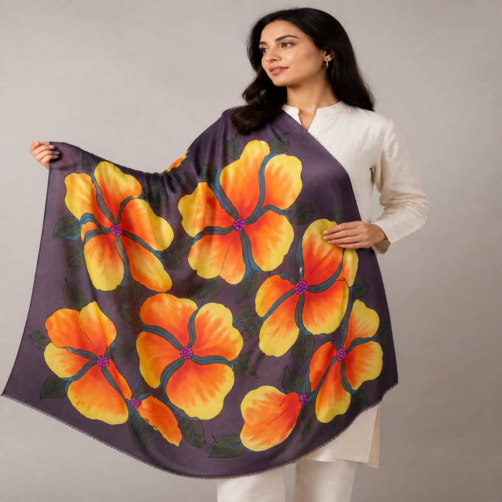 Merino wool Hand brush painted stoles