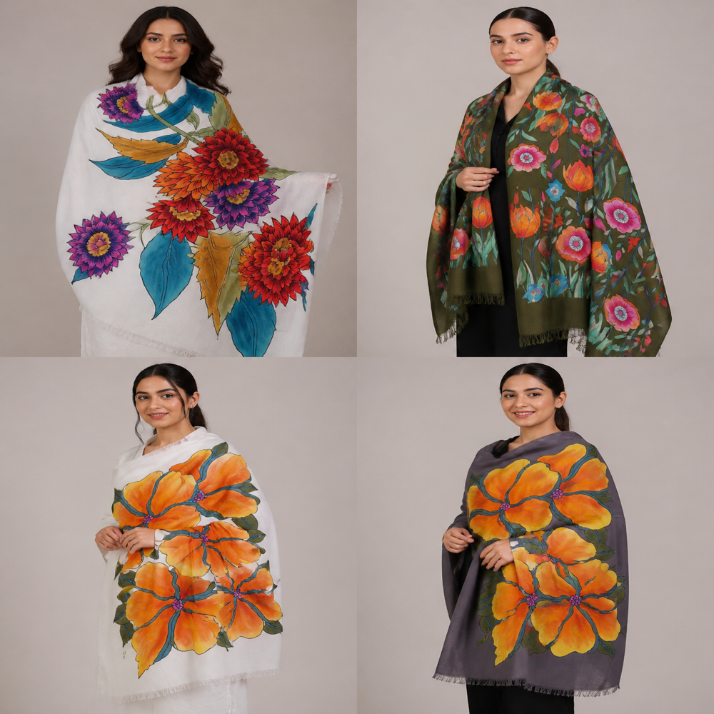 Merino wool Hand brush painted stoles