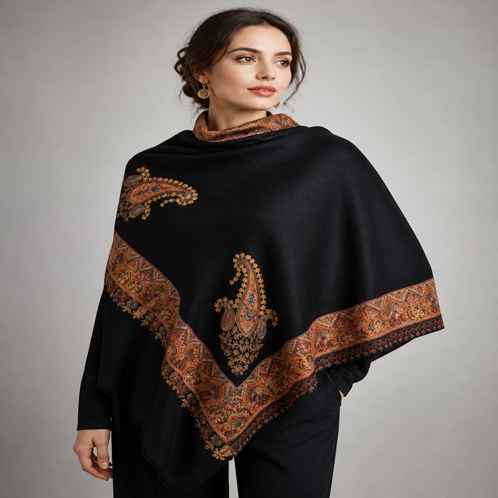 Pure wool intricate embroidered border stoles.
