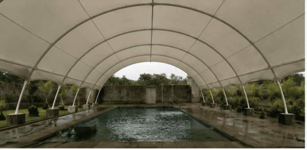 Swimming Pool Tensile Structure - Durable Pvc Panels, Classic White Color | Easy Pole Fitted Connection, Quality Steel Roof