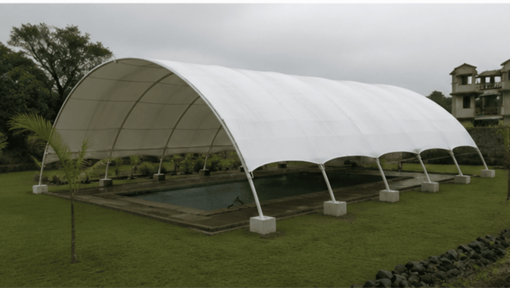 Swimming Pool Tensile Structure - Durable Pvc Panels, Classic White Color | Easy Pole Fitted Connection, Quality Steel Roof