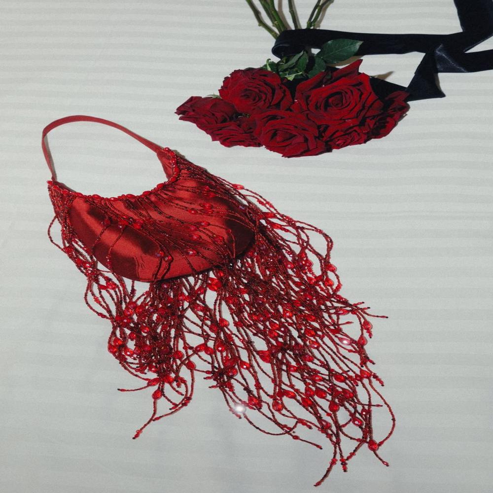 Ruby Tassel Handwork Evening Clutch Bag
