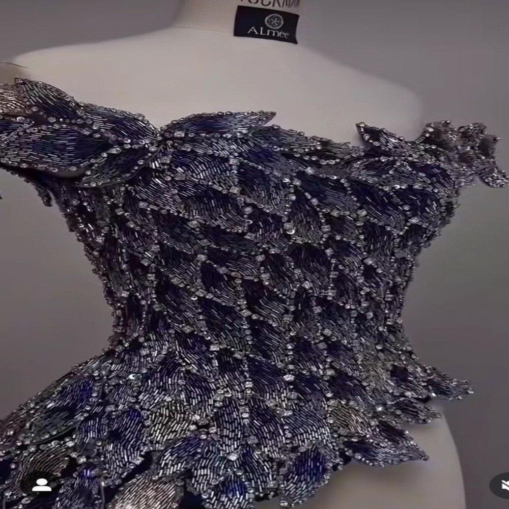 Midnight Blue Crystal Leaf Handwork Designer Corset Top