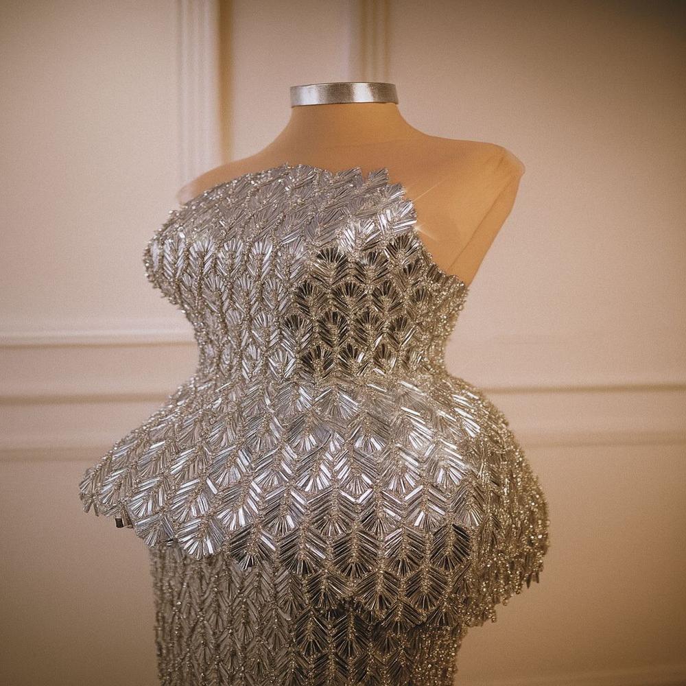 Silver Chevron Luxe Handwork Designer Corset Dress