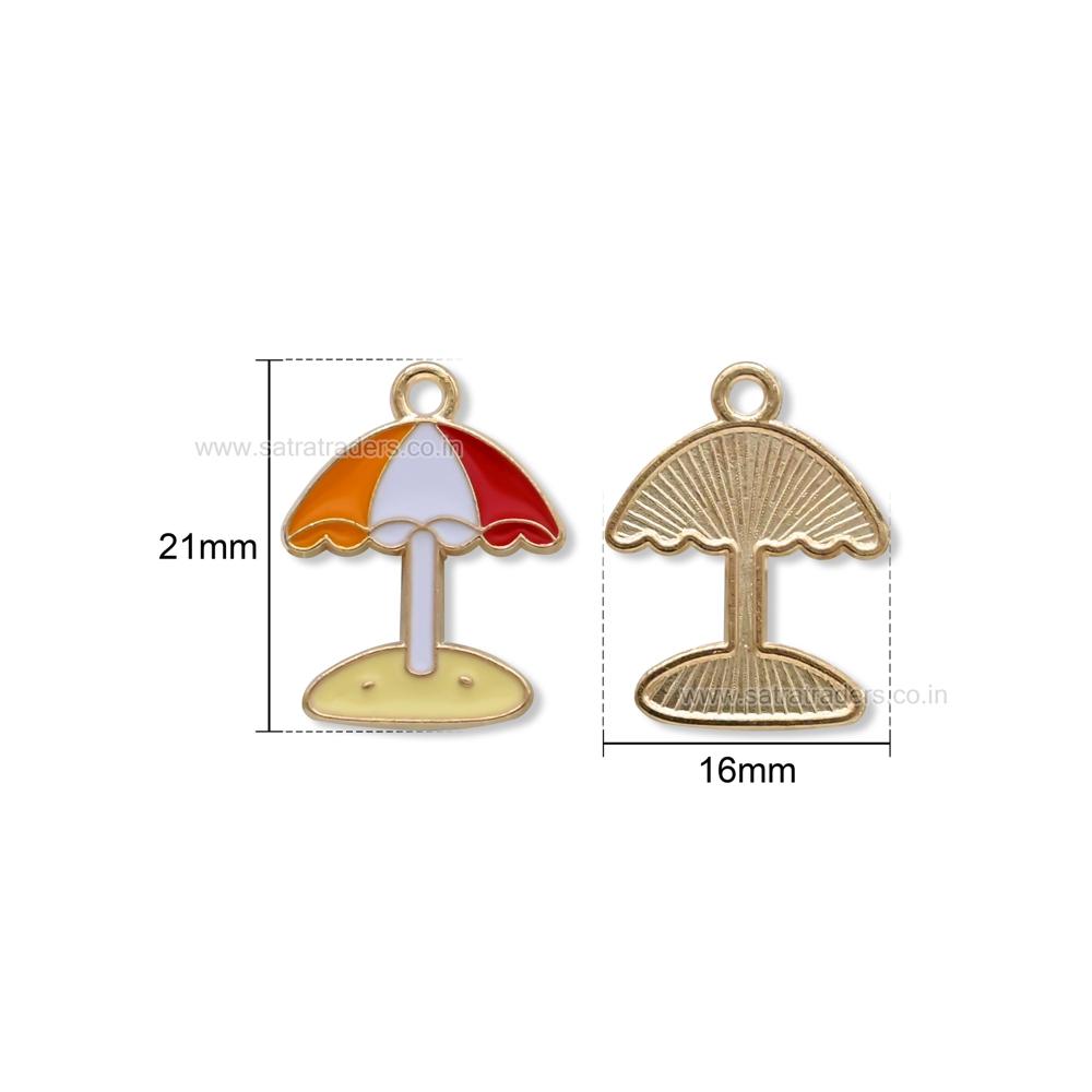 Vibrant Enamel Beach Umbrella Charm | Size : 21mm | Qty : 10pcs | Che205 - Jewelry Type: Pendants