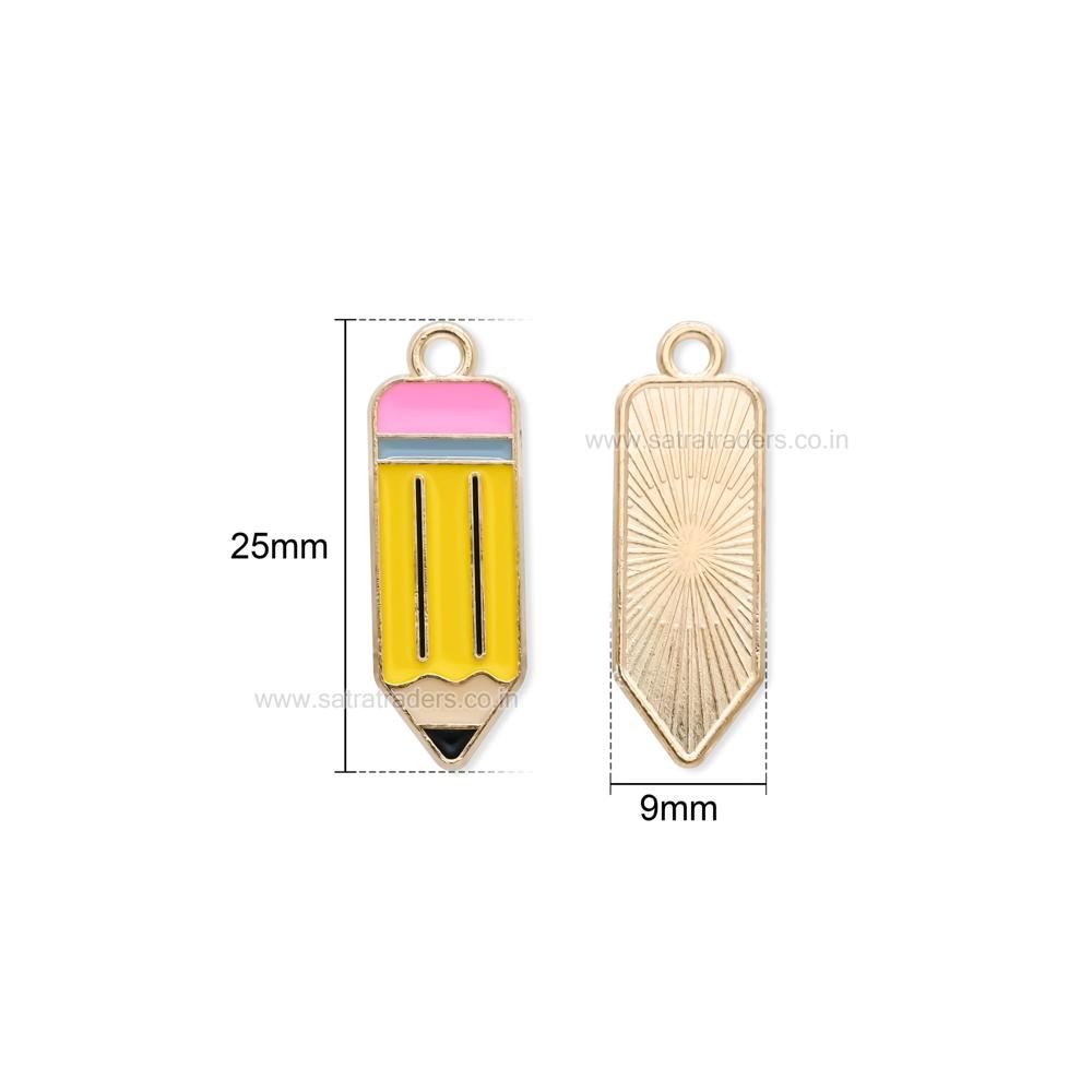 Yellow Pencil Enamel Charm | Size : 25mm | Qty : 10pcs | CHE207