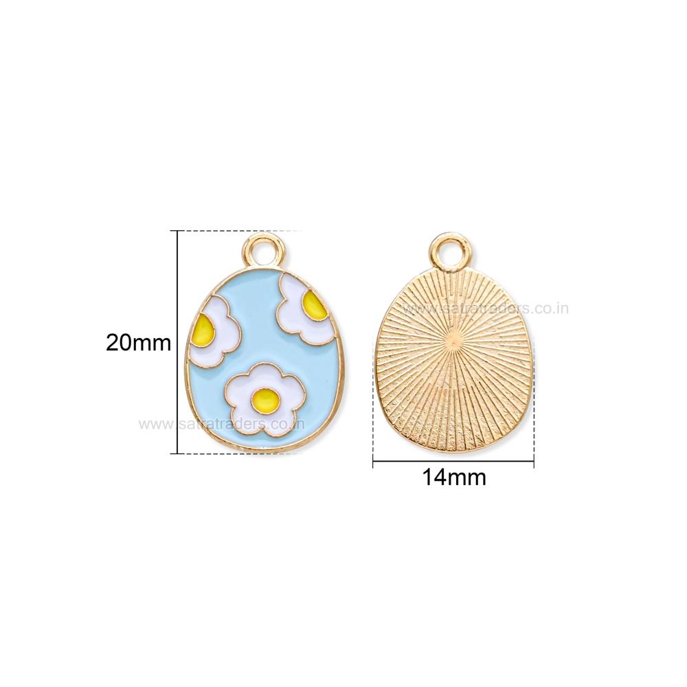 Light Blue Enamel Easter Egg Charm with White Daisies | Size : 20mm | Qty : 10pcs | CHE209