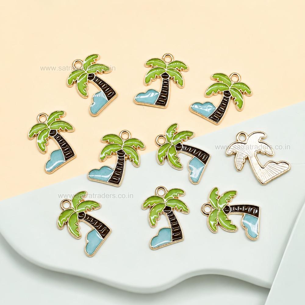 Enamel Palm Tree Pendant Charm | Size : 18mm | Qty : 10pcs | CHE213