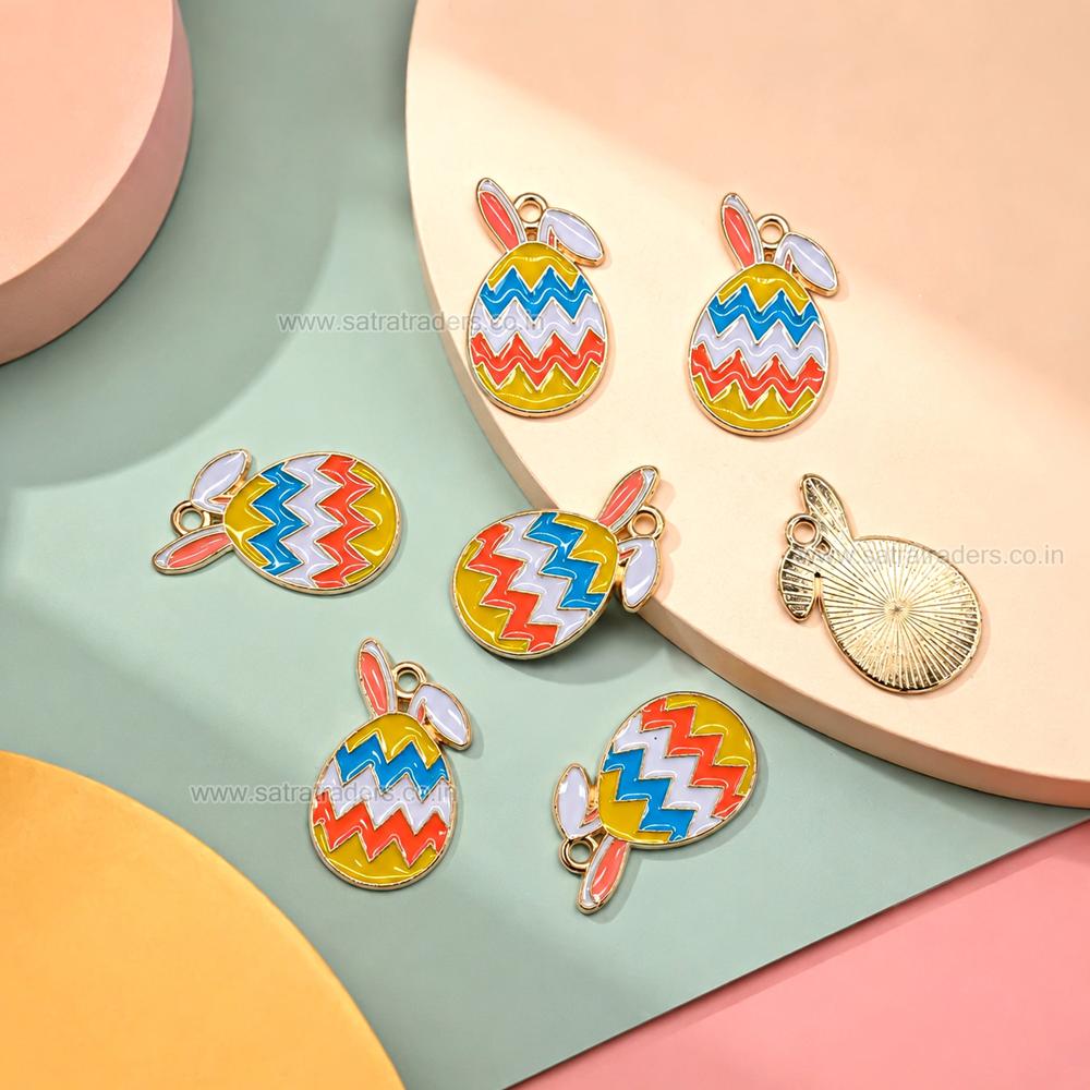 Colorful Enamel Easter Egg Bunny Ears Charm | Size : 24mm | Qty : 10pcs | CHE216
