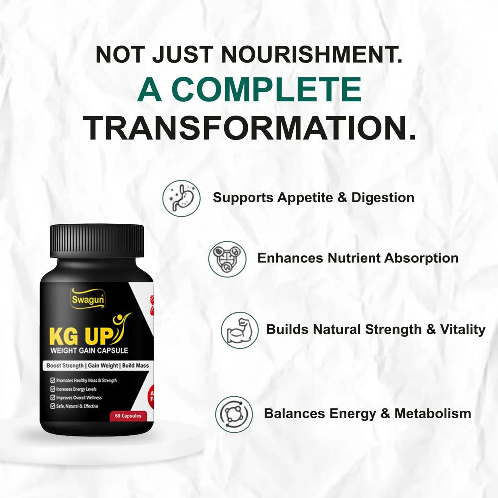 Kg Up Capsule - Herbal Extract Blend, 60 Capsules | Weight Gain, Ashwagandha, Safed Musli, Unisex, Non-prescription